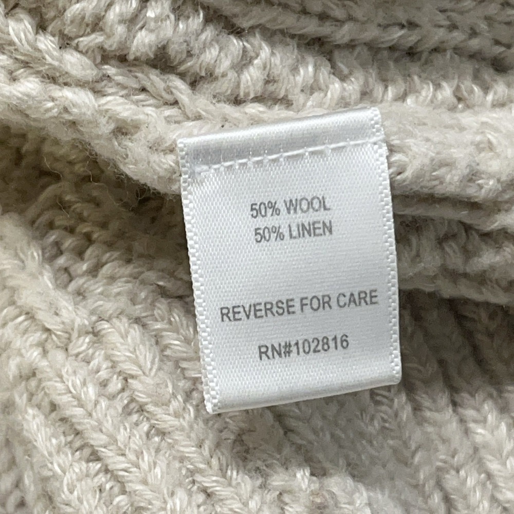 Garnet‎ Hill Cable Knit Wool Linen Sweater Beige Pullover Mock Neck Soft Large - Picture 7 of 10
